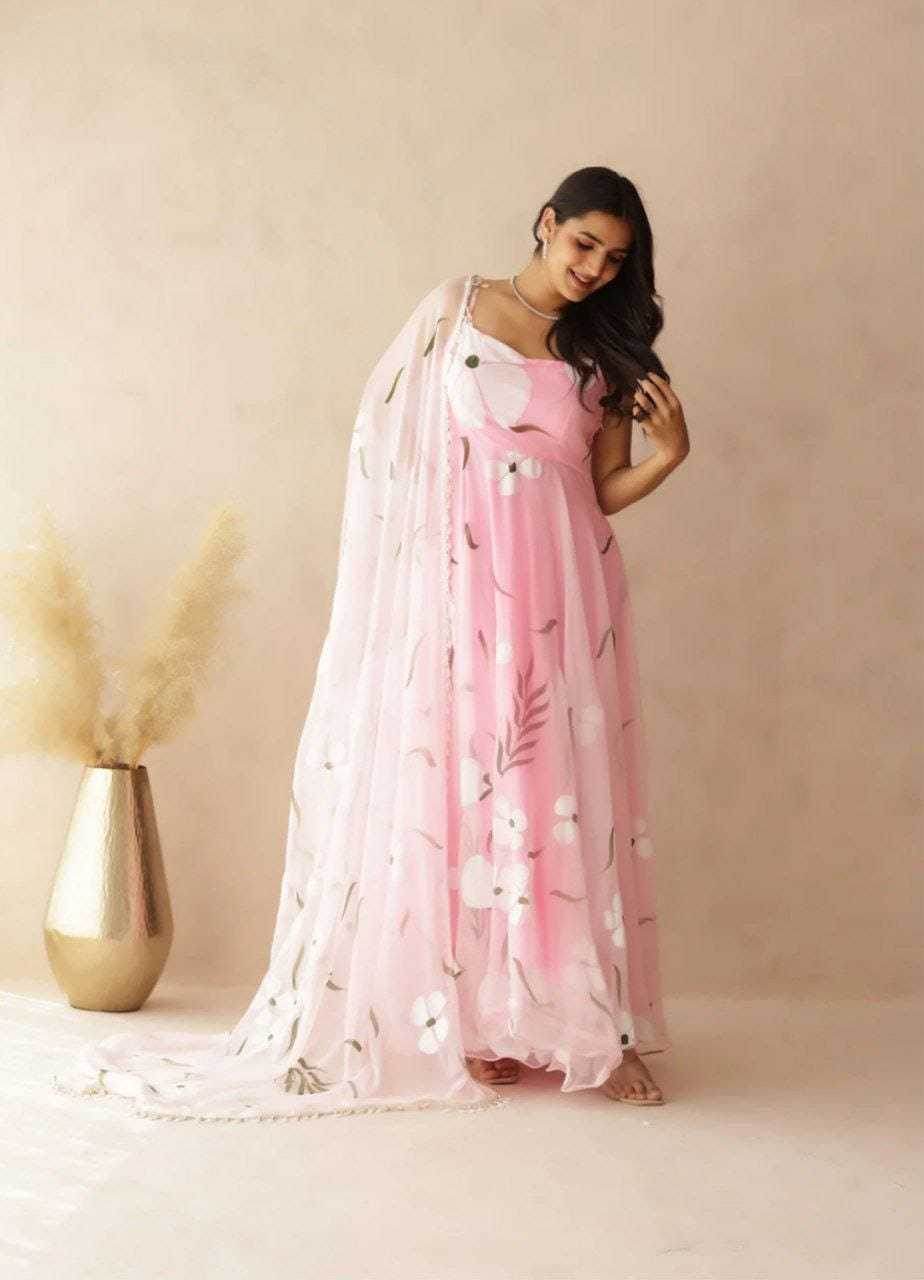 Georgette Printed Pink Gown - MYLUXURY LANE ENTERPRISE